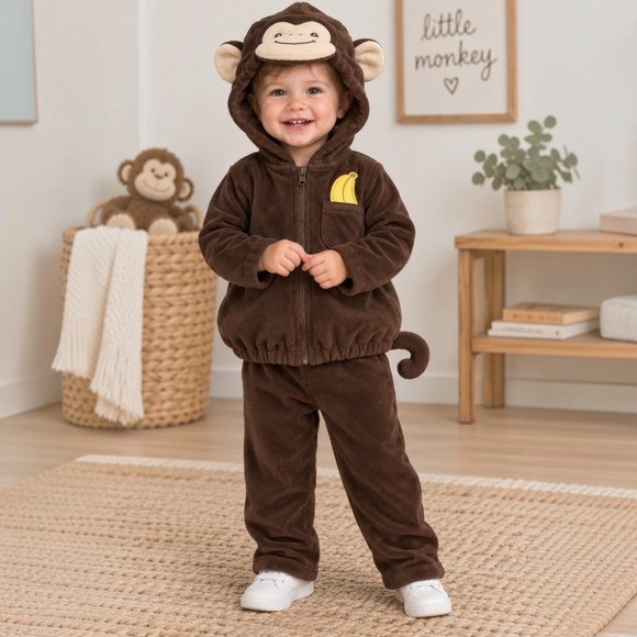 Carter's Other - Carter's 24M Monkey Costume 2 Piece Brown Fleece Hoodie Pants Halloween